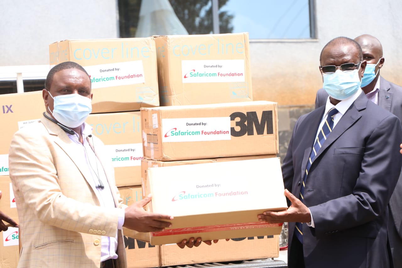 Governor Kiraitu receives PPEs donation from Safaricom PLC.